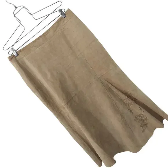 OLSEN EUROPE! FAWN BEIGE/TAN GENUINE SUEDE LEATHER GORED FULL A-LINE SKIRT!SZ 12 - Picture 14 of 14